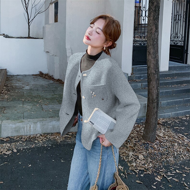 高级感米白色双面呢羊毛外套女秋冬2025新款小个子爆款巨好看大衣,女装毛呢外套,1C150