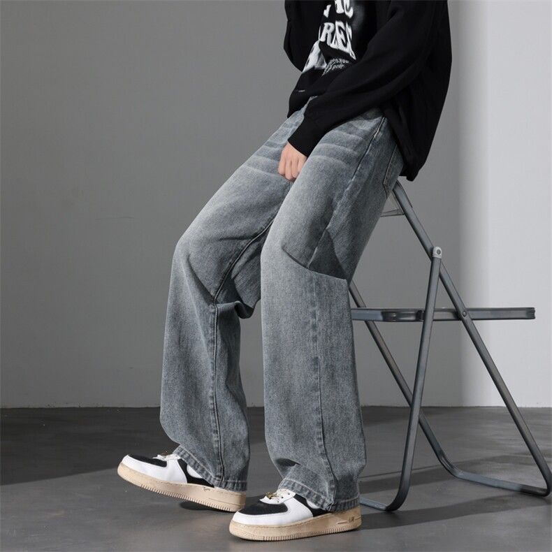 美式高街牛仔裤加厚款男生秋冬直筒宽松阔腿裤J8075-P45/加绒P55,男装牛仔裤,星座509