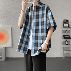 8XL-M格子短袖衬衫男夏季薄款DK制服衬衣JK学院风半袖外套DC28004，男装T恤，电商B312