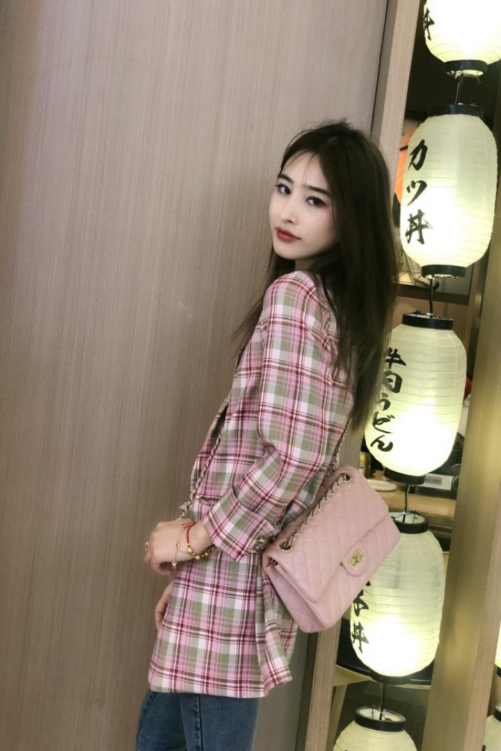 SGH2103春季新款格子款青春靓丽百搭简约西装外套,女装西装,L·H·X