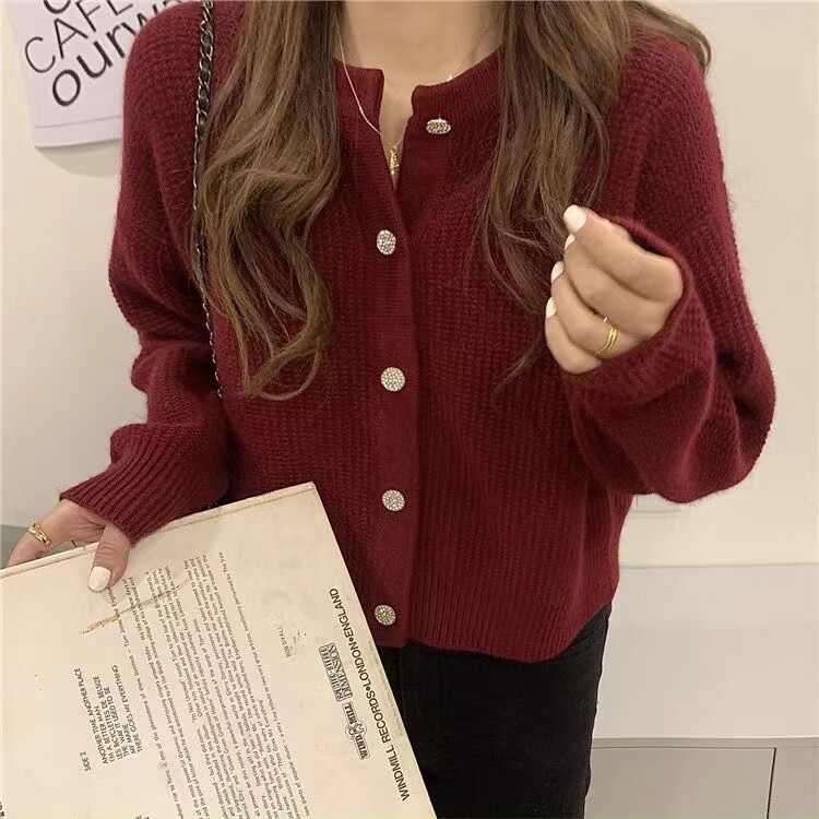 秋季新款优雅显瘦时尚钻石扣羊毛针织开衫,女装羊毛衫,恒恩羊绒