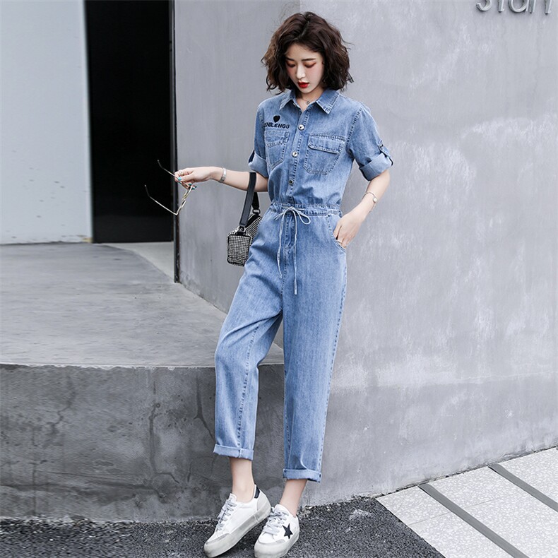 休闲牛仔连体裤女2024春夏新款高腰时尚显瘦百搭工装小个子连衣裤,女装连体裤,慧尚依恋