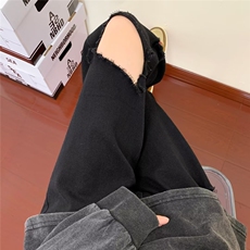美式vibe裤子秋季男款破洞牛仔裤男KM869P40，男装牛仔裤，星座1116-2