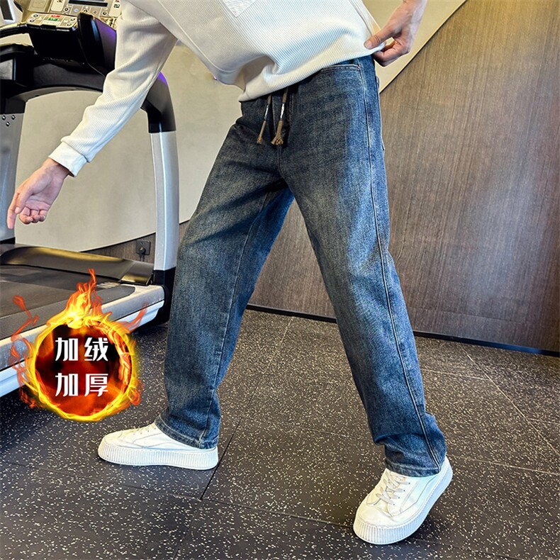 加绒加厚牛仔裤秋冬新款男士宽松直筒裤高品质长裤901N33加绒P68，男装牛仔裤，星座901