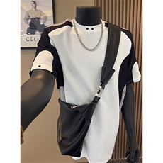 XZ1005-1-TTH89-P58美式垫肩短袖男小众设计高级感男模正肩T恤，男装T恤，星座1005-1
