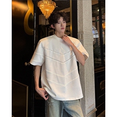 25设计感男士拼接刺绣重工定珠解构男士垫肩T恤dx251-p78，男装T恤，电商B288
