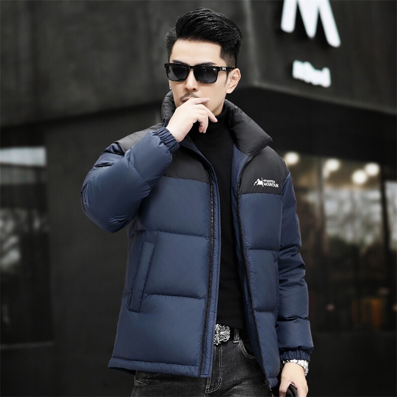 90%白鸭绒中年羽绒服夹克男士立领青年面包服羽绒服外套大衣图片