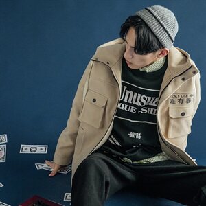 【】A003-HF008-P50冬装新款多口袋连帽加厚大衣男 蒙马特2图片