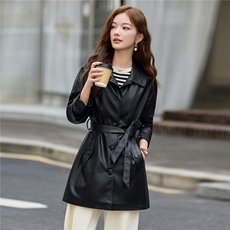 【秋季女装新款】大量现货时尚百搭中长款皮衣外套P-130，女装皮衣，简古