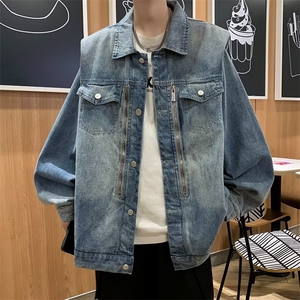 美式水洗牛仔夹克男春秋季潮牌复古设计感小众情侣款宽松外套上衣图片