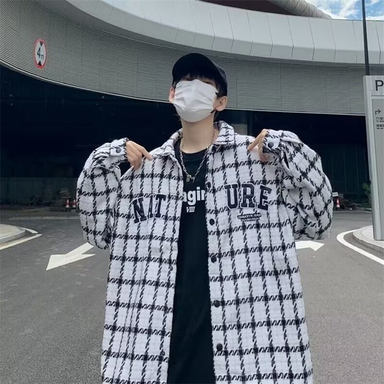 秋季新款休闲外套男潮格子夹克男生穿搭宽松上衣服CS2301/P52,男装夹克,星座506