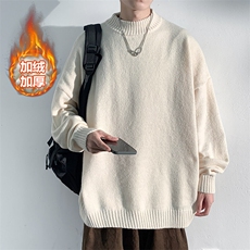 冬款韩版纯色加绒加厚打底衫男套头毛衣针织衫MY103J加绒-P60，男装针织衫/毛衣，电商A001