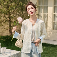 现货新款新中式外套女2025夏季复古刺绣薄款轻奢洋气上衣138，女装防晒衣，韩美纤衣
