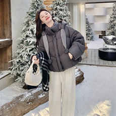 韩版短款面包服女2025冬季新款保暖加厚连帽拉链羽绒服小个子外套，女装羽绒服，2C196