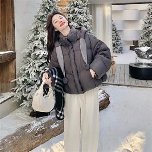 韩版短款面包服女2025冬季新款保暖加厚连帽拉链羽绒服小个子外套图片