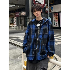 哥特风蓝格连帽衬衫男女春秋季拉链宽松休闲长袖外套 C300图片