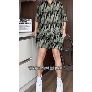 短袖衬衫男+短裤男套装男100%聚酯纤维M-5XL大码TZ78721P50控98图片