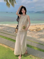 现货210-3252-P150-K218无袖重工蕾丝刺绣上衣阔腿裤套装，女装套装/套裙，浙宝210（原浙宝191）