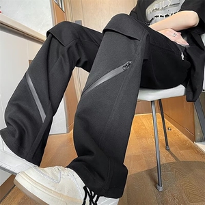 裤子男春秋日系复古潮牌直筒运动卫裤小众设计感宽松阔腿休闲长裤图片