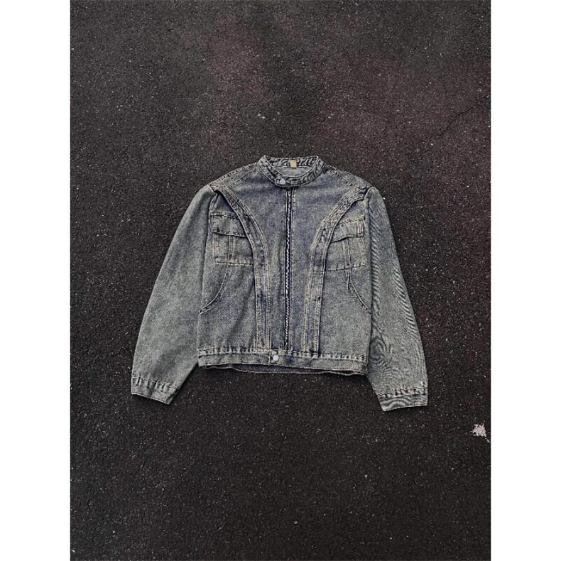 春季新款港风美式潮流拼接设计感解构垫肩牛仔夹克男JK1424-P80,男装夹克,星座313A(原308A-2)