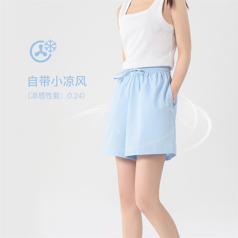 凉感免烫抽绳阔腿短裤女春夏空气感宽松显瘦休闲短裤，女装休闲裤，拓晨羊绒