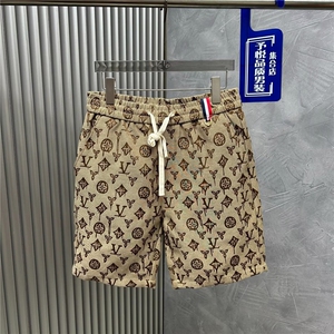 夏季新款潮男痞帅抽绳短裤牛仔布修身五分裤欧货满印透气薄款个性图片