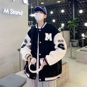 棒球领休闲高品质骑兵斜夹克黑/白M-3XL J6555图片