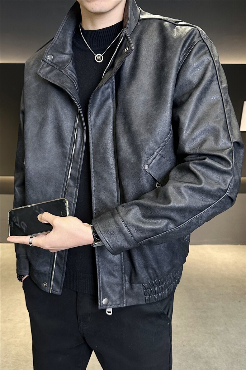 加绒加厚男士皮衣秋冬季皮夹克休闲外套品质款C317-J7722-P185,男装夹克,电商C317