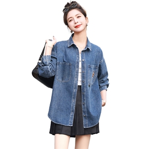 欧洲站牛仔衬衫女中长款2024春秋新款韩版宽松小个子衬衣外套上衣图片