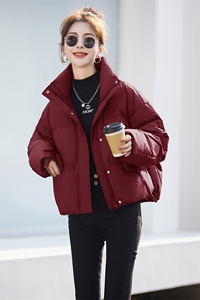 短款羽绒服女2024冬新款小个子超好看韩系红色立领轻便保暖面包服图片
