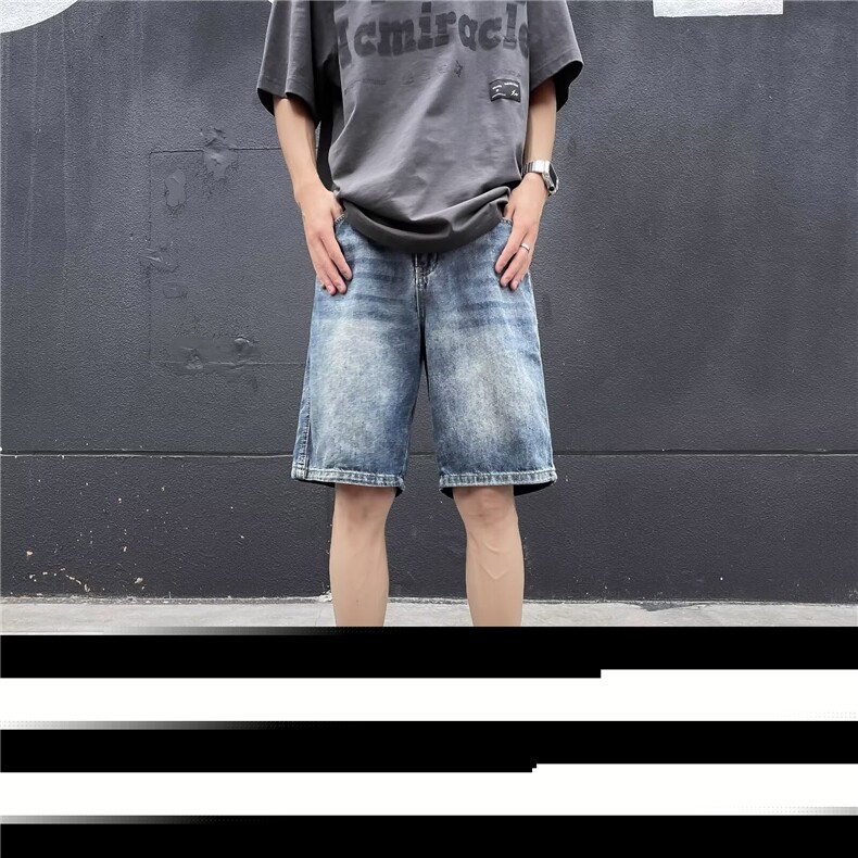 牛仔短裤男夏季薄款宽松潮流外穿浅色牛仔五分裤子D820,男装牛仔裤,星座1116A-1（原606A）