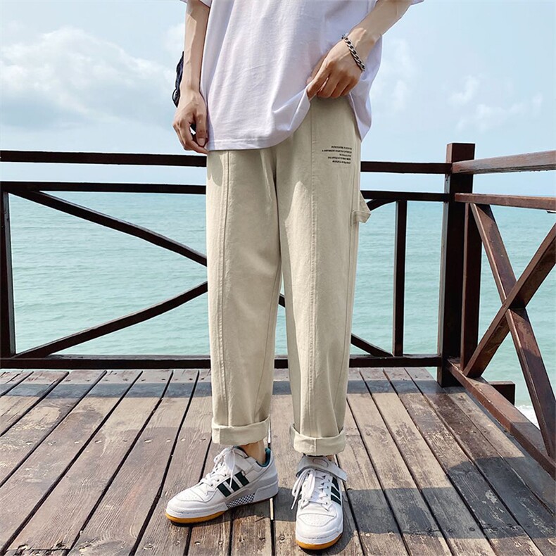 20港风夏季字母印花九分裤学生哈伦束脚裤长裤子潮504-K2023-P50,男装休闲裤,星座504