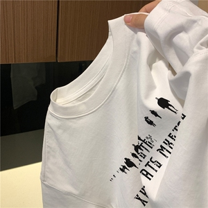 200克纯棉落肩宽松短袖白墨印花T恤B219A-TPD2502-特15限38图片
