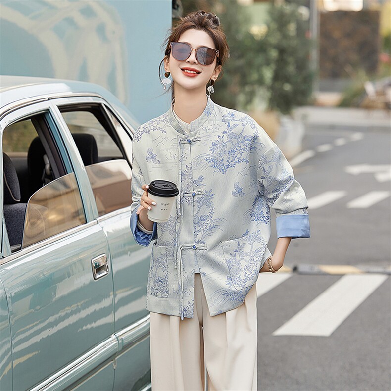 新中式外套女2025春秋新款小个子短款高级感宽松休闲国风唐装上衣,女装短外套,牡丹诺