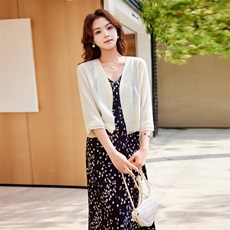 配裙子旗袍的外搭开衫女夏季薄款短外套小披肩冰丝防晒衣雪纺上衣，女装蕾丝衫/雪纺衫，婵米儿