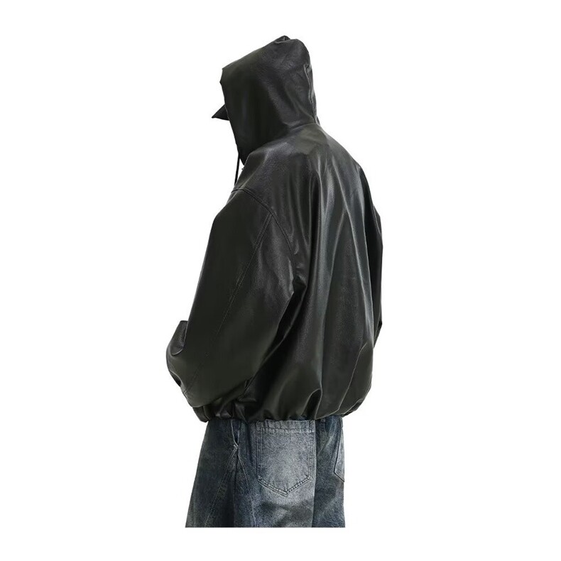 连帽皮衣外套男秋cleanfit痞帅高级感廓形宽松PU皮夹克JK226P75,男装皮衣,星座1013-1