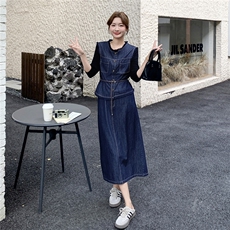 韩版通勤风时髦套装女2025秋季新款复古牛仔马甲上衣半身裙三件套，女装套装/套裙，1D102-1