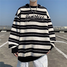 条纹毛衣日系慵懒复古男士针织衫秋冬季新款外套高级感线衣服，男装针织衫/毛衣，星座716-2