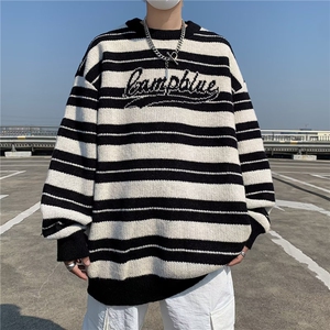 条纹毛衣日系慵懒复古男士针织衫秋冬季新款外套高级感线衣服图片