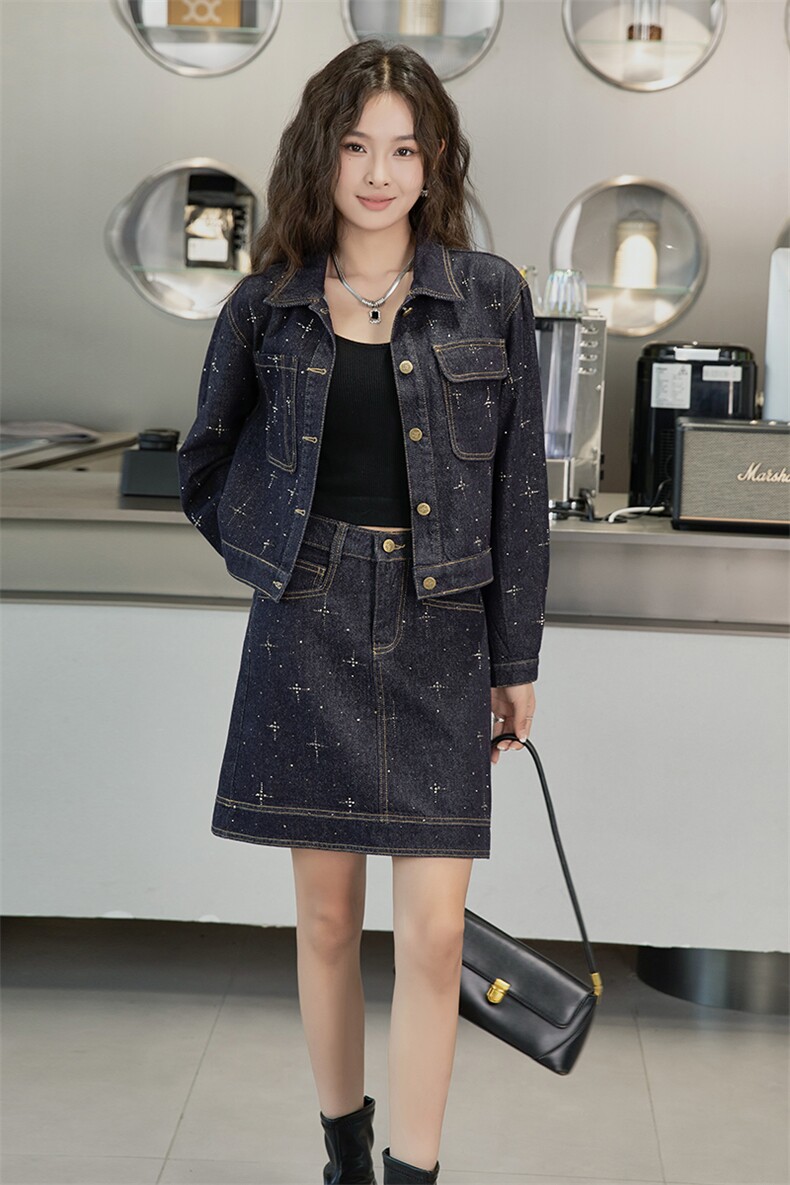 高级感时尚套装女2024秋季新款短款牛仔外套高腰显瘦半身裙两件套,女装套装/套裙,浙宝203