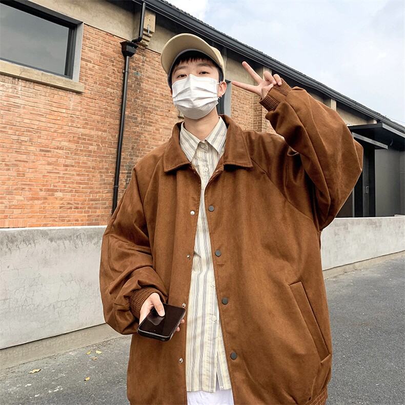 Wt172-P65美式重磅复古鹿皮绒纯色夹克外套图片