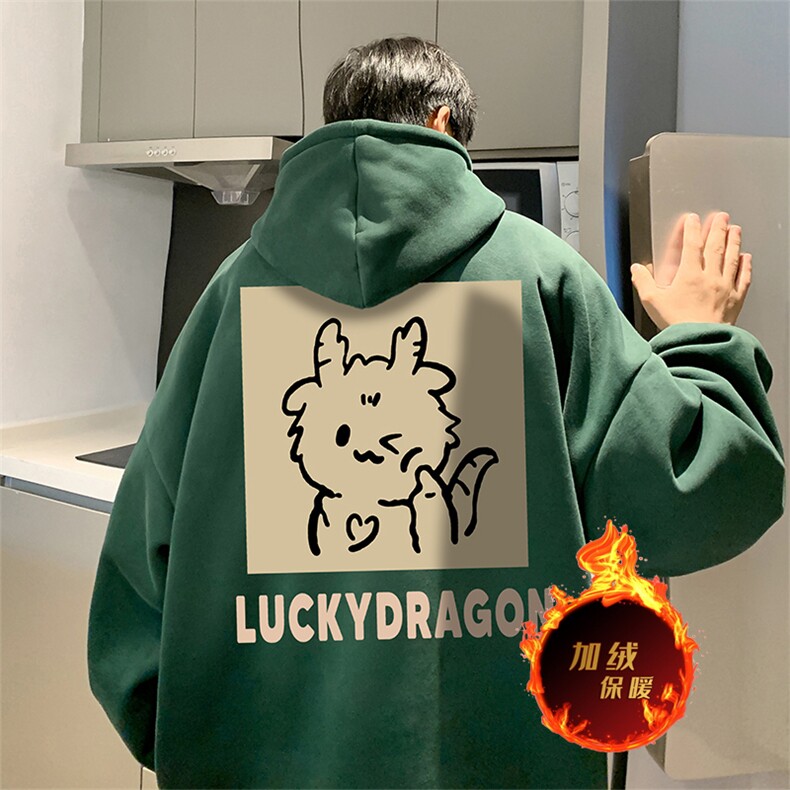 龙年卫衣 冬季美式加绒加厚连帽卫衣外套DL1797常规特P35加绒特40图片