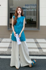 新中式国风套装女2025夏季新款高级感气质盘扣时尚上衣阔腿裤套装，女装套装/套裙，2D145