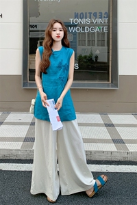 新中式国风套装女2025夏季新款高级感气质盘扣时尚上衣阔腿裤套装图片
