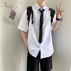 dk制服白衬衫男宽松港风短袖衬衣班服休闲寸衫学院风cs22-p28，男装衬衫，星座1008