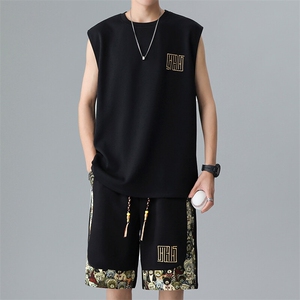 刺绣背心两件套汗衫夏季小熊短裤休闲运动套装男A266-TZ1108-P46图片