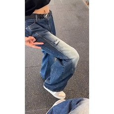 【有货】DBK3058-批50美式复古做旧裂纹夏季高腰宽松显瘦阔腿裤，男装牛仔裤，星座603-2