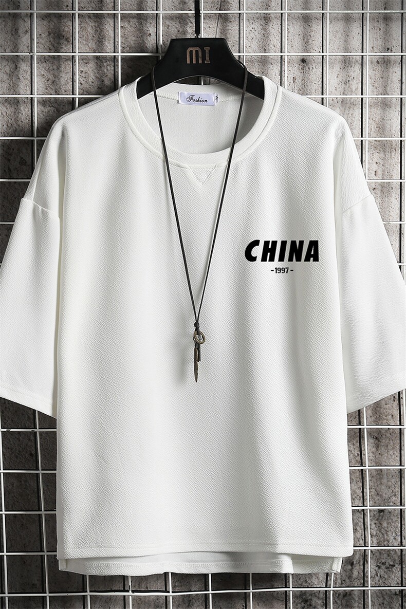 Q11248-P30春夏季七分袖t恤男大码五分袖男短袖中袖网格挂拍,男装T恤,电商A040A