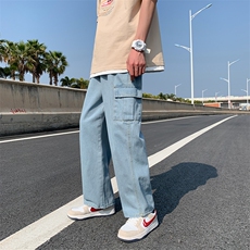 阔腿牛仔裤男韩版网红潮牌ins宽松痞帅直筒工装裤N5008-P45控价59，男装牛仔裤，星座1008
