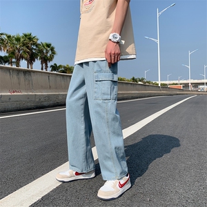 阔腿牛仔裤男韩版网红潮牌ins宽松痞帅直筒工装裤N5008-P45控价59